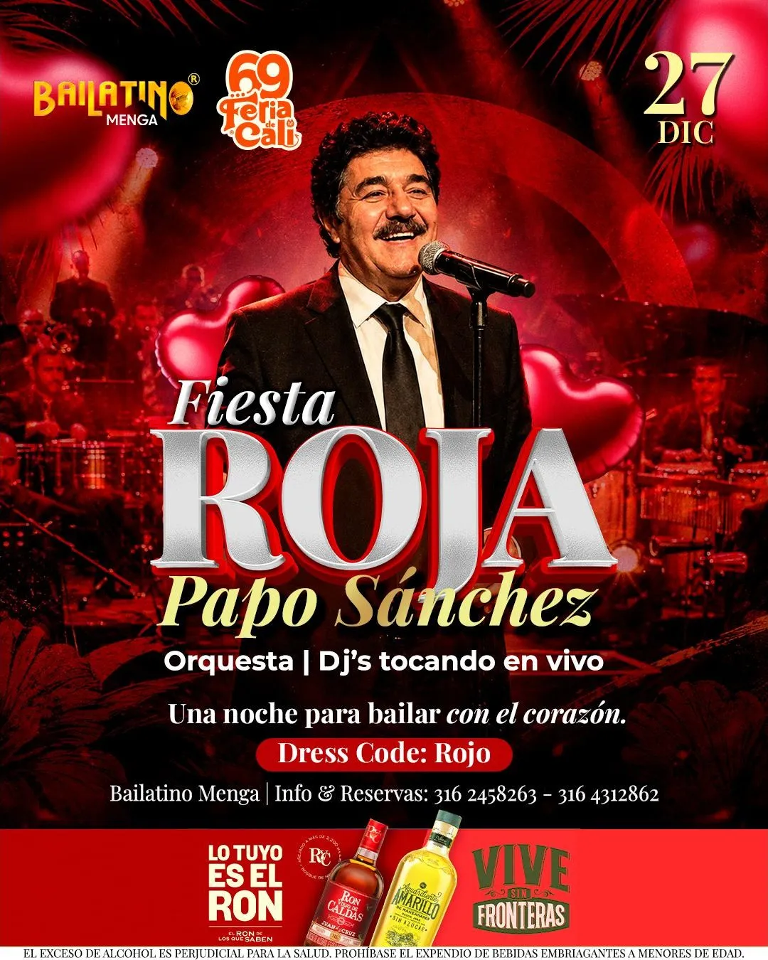 Afiche Fiesta Roja con Papo Sánchez, 27 de diciembre